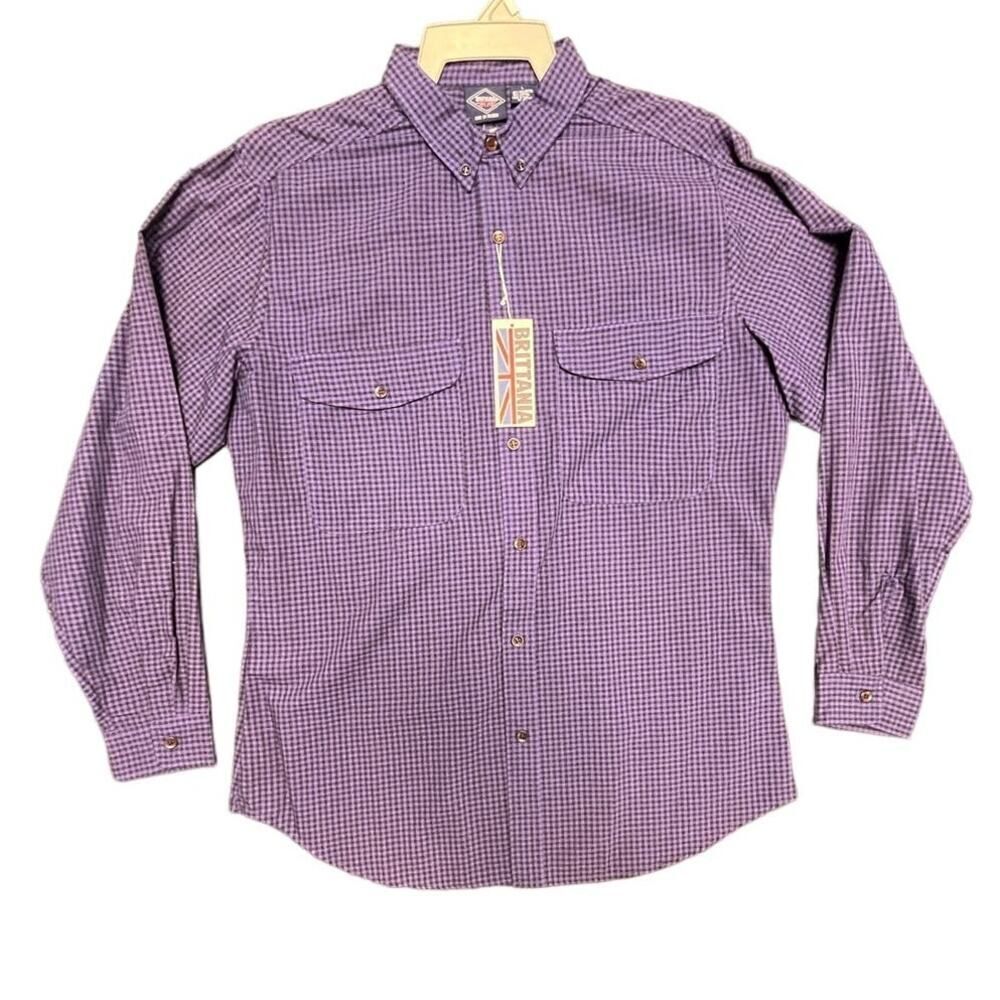 NWT Vintage Brittania Button Up Shirt Men's Size Large Purple Plaid Long Sleeve